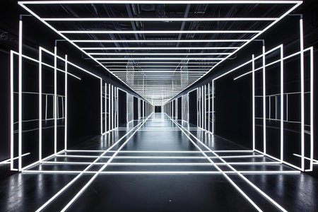 Futuristic corridor with neon lights,の素材
