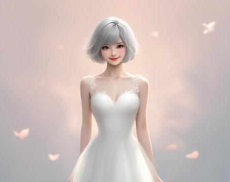 a beautiful bride in a white wedding dress.の素材