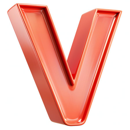 letter v from red glass isolated on white background,の素材