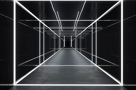 Futuristic empty corridor with lights.の素材