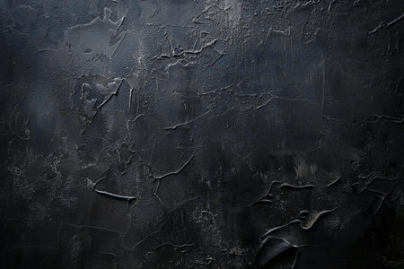 Black grunge wall background or texture. Dark wallpaper with scratches and cracksの素材