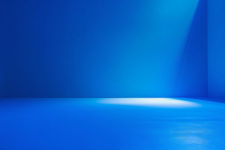 Blue room with floor and blue wall. Abstract background.の素材