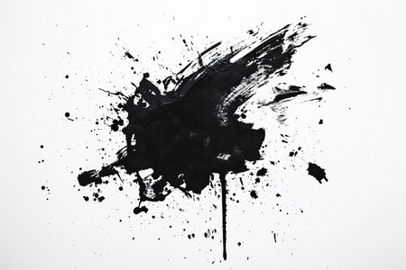 Black ink splashes isolated on white background. Abstract black paint splashes.の素材