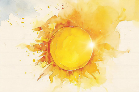 Sun on watercolor background. Watercolor illustration for your design.の素材