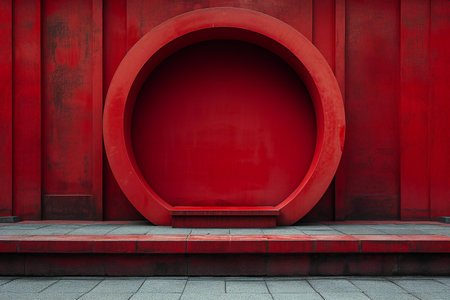 a red wall with a circle in the middleの素材