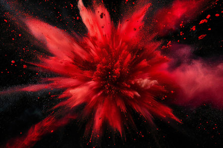 abstract red explosion of powder on black background. design element.の素材