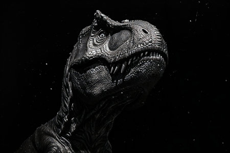 Tyrannosaurus Rex on a black background, close-upの素材