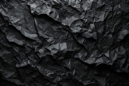 Black crumpled paper as a background. Close-up.の素材