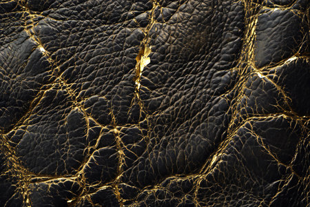 Black leather texture with gold pattern. Abstract background and texture for design.の素材