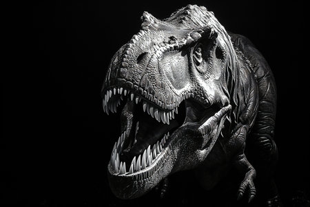 Dinosaur model on a black background. Monochrome image.の素材