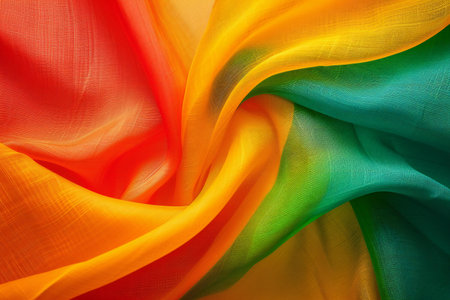 close up of colorful crepe de china silk fabric texture backgroundの素材