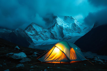 Camping in Himalayas, Annapurna Conservation Area, Nepalの素材