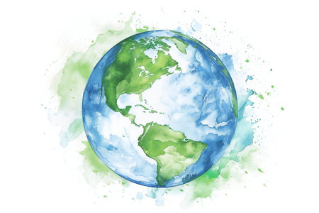 Watercolor planet earth on white background.の素材