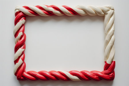 Frame made of red and white rope on white background, copy spaceの素材