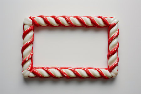 White and red candy canes in a frame on a white backgroundの素材