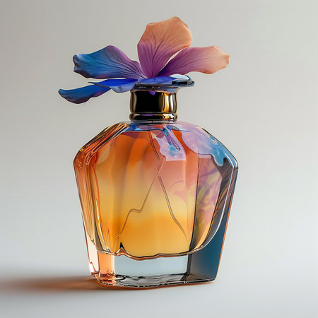 bottle of perfume with flower isolated on white backgroundの素材