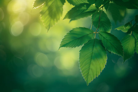 green leaves on blurred background with bokeh effect. nature backgroundの素材