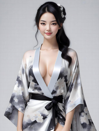 Portrait of a beautiful asian woman in kimono.の素材