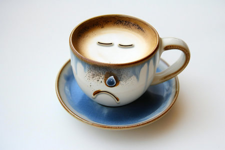 Coffee cup with smiley face on the white background.の素材