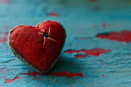 Red heart on a blue wooden background. St. Valentine's Dayの素材