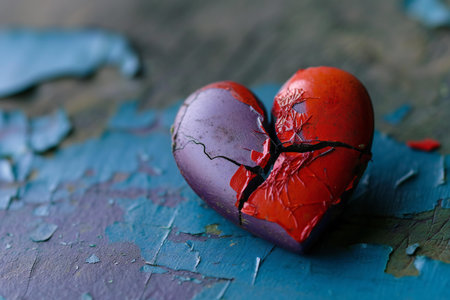 Broken heart on a wooden background. Valentines day concept.の素材