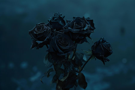 Beautiful black roses on dark background, closeup. Space for textの素材