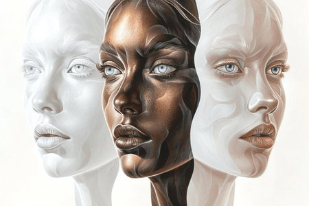 illustration of a group of female heads with different facial expressionsの素材