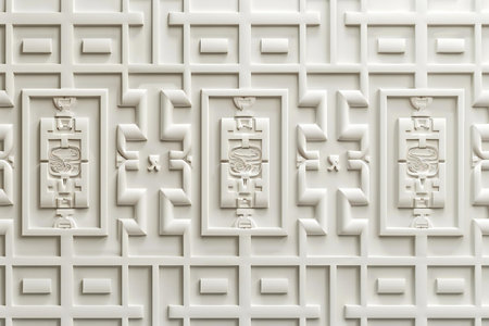 Decorative white wall with geometric pattern.の素材