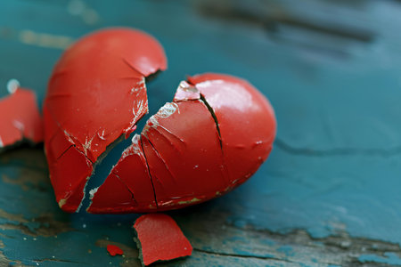 Broken heart on a wooden background. Valentines day concept.の素材