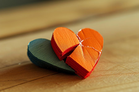 Wooden heart on a wooden background. Shallow depth of field.の素材