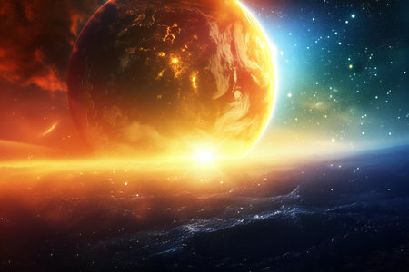 View of the planet Earth from space during a sunriseの素材