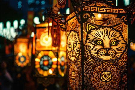 Lanterns at the night market in Bangkok, Thailand.の素材
