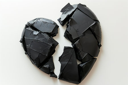 Broken black paper with cracks on white background. Isolated.の素材