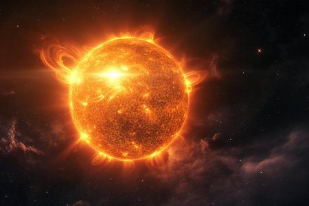 Solar System - Sun in deep space. Science fiction art.の素材
