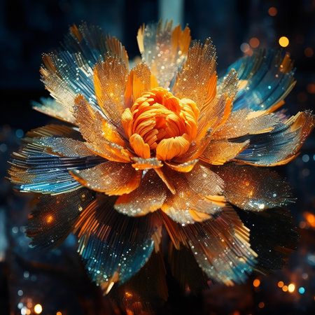 artificial flower with glitter and bokeh on dark background.の素材