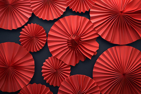 Paper fans background. illustration. Red origami paper fans.の素材