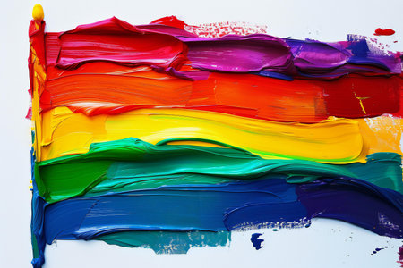 Paint strokes in different colors on a white background close-upの素材