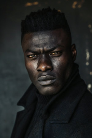 Portrait of a handsome african american man in a black jacket.の素材