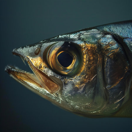 mackerel fish on dark background close-up. studio shotの素材