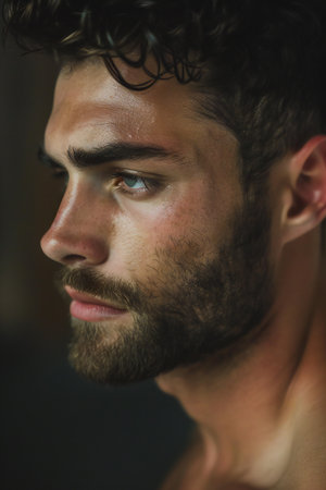Portrait of a handsome young man with a stylish hairstyle and beardの素材