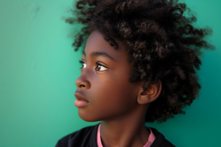 Close-up portrait of a cute african american girl with curly hairの素材