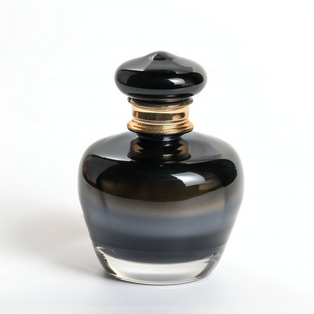 Black perfume bottle isolated on white background.の素材
