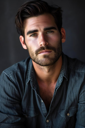 Portrait of a handsome young man on black background. Men's beauty, fashion.の素材