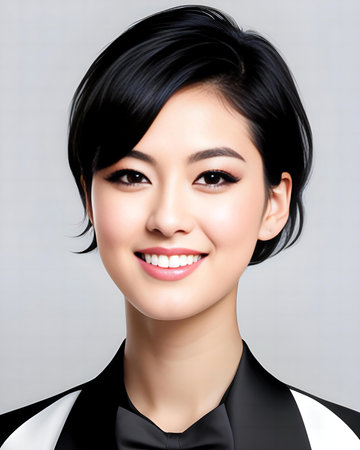 Portrait of a beautiful young asian woman smiling and looking at cameraの素材