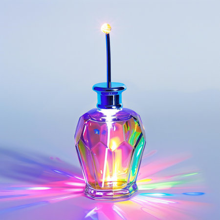 candle in a bottle on a background of colored lights.の素材