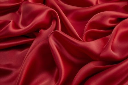 Closeup of rippled red silk satin fabric as backgroundの素材