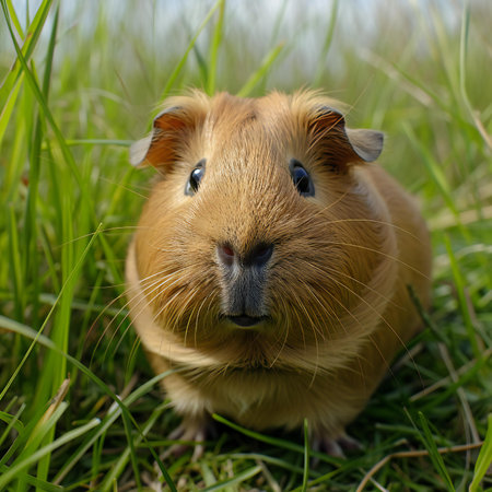 Guinea pig in the green grass. Close-up portrait.の素材