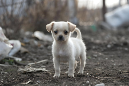 Little chihuahua puppy in the garden. Selective focus.の素材