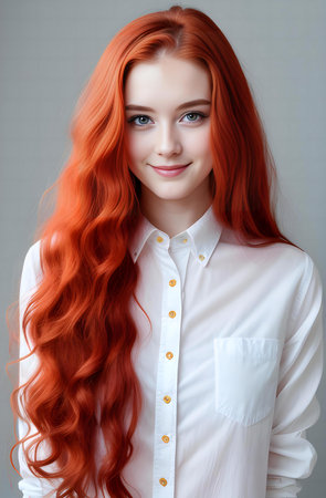 Portrait of a beautiful red-haired girl with long hair.の素材