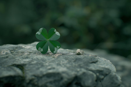 Four leaf clover growing on a rock. St.Patrick's Dayの素材